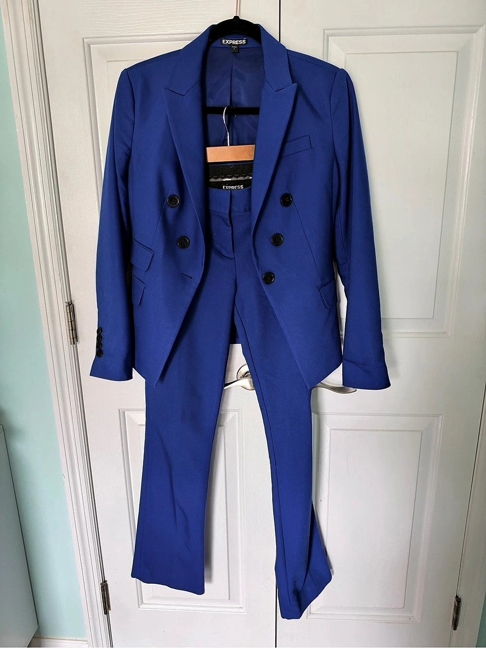 Express Blue Double-Breasted Pantsuit Size 4R Like New